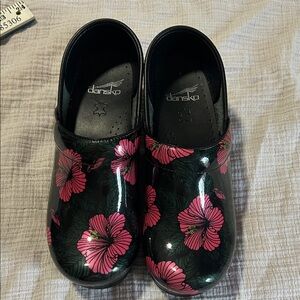Dansko Black Clog with Pink Floral Print Size 37